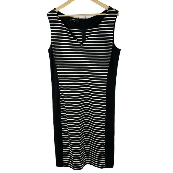 Lafayette 148 Dress Womens Size Large Black White Striped Punto Combo Sheath - Picture 1 of 3